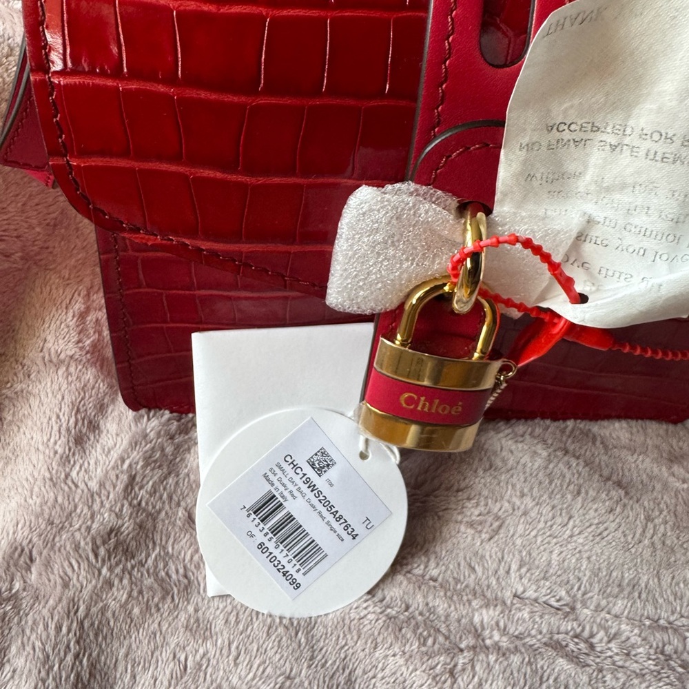 Red Croc-Embossed Leather Bag - Picture 6 of 7